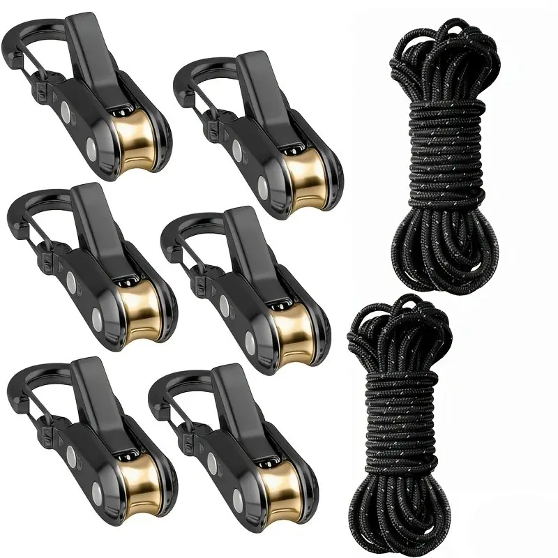 8-Piece Rope Tightening Tools and Strainers, Heavy-Duty Adjustable Binding Rope, Ideal for Camping, Canopies, Hammocks, Boats, Outdoor Gear
