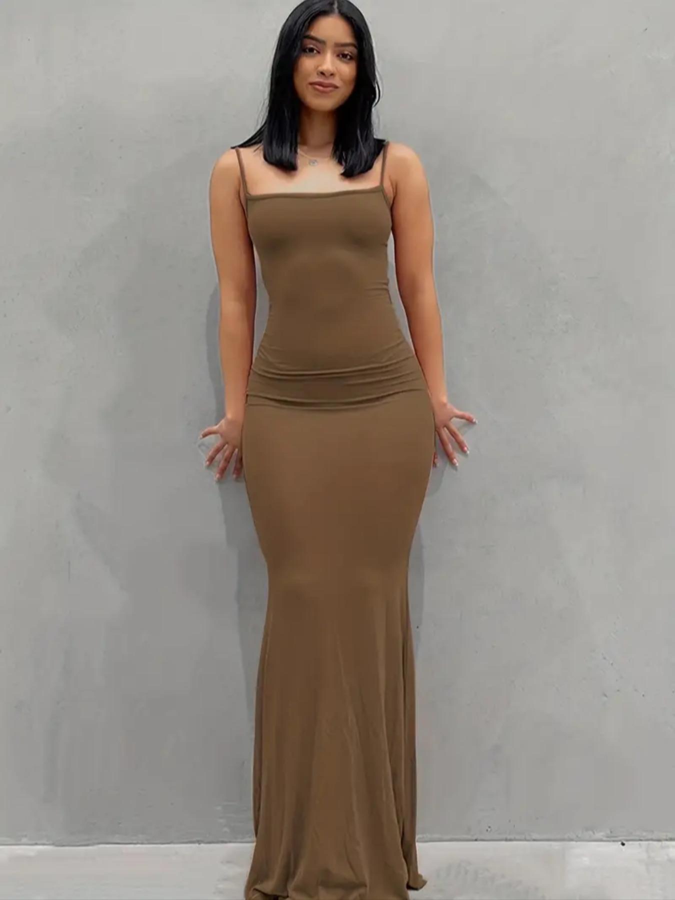 Women's Plain Scoop Neck Cami Mermaid Dress, Sleeveless Maxi Dress for Party Dating Wear, Ladies Clothes for All Seasons, Summer Outfits 2024