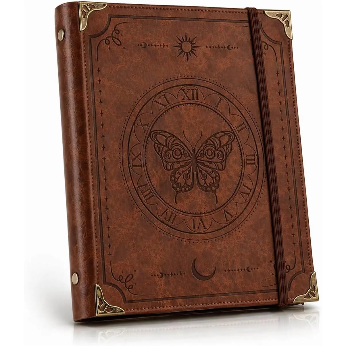 PU Leather 3 Ring Binder for 8.5" x 11" Letter Size Paper, 1 Inch Rings Hold 200 Sheets,  Butterfly Recipe Binder, School Binder, Planner Organizer with Elastic Closure, Brown