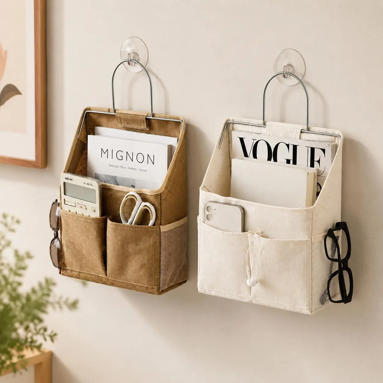 Wall-Hanging Storage Organizer with Sturdy Stainless-Steel Frame, Multi-Pocket Compartments - Space-Saving Home Organizer for Bedroom, Kitchen, Office