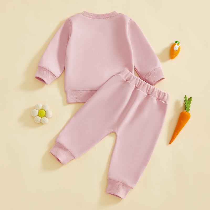 Babamoon Toddler Baby Girl Boy Easter Outfits Set Rabbit Long Sleeve Crew Neck Fuzzy Bunny Tail Embroidery Sweatshirt and Pants Clothing Set 0-3T