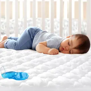 18ACTIVEKITCrib Mattress Protector Sheets Fitted Waterproof Crib Mattress Pad Cover, Noiseless & Machine Wash 100% Absorbent Crib/Toddler Mattress Protector Sheet Quilted, White, 52" x 28"