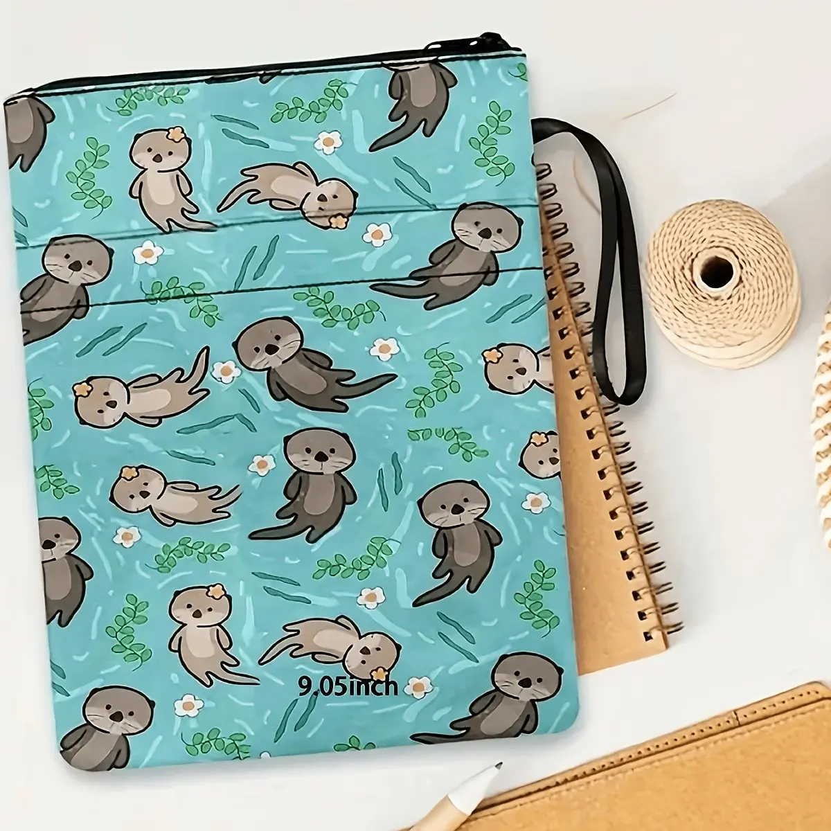 Cute Otter Print Book Cover, Zippered Pocket Diary Protector, Reusable Versatile Book Jacket, Plain Hardcover Textbook Case, Book Accessories