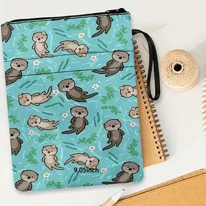 Cute Otter Print Book Cover, Zippered Pocket Diary Protector, Reusable Book Jacket, Plain Hardcover Textbook Case