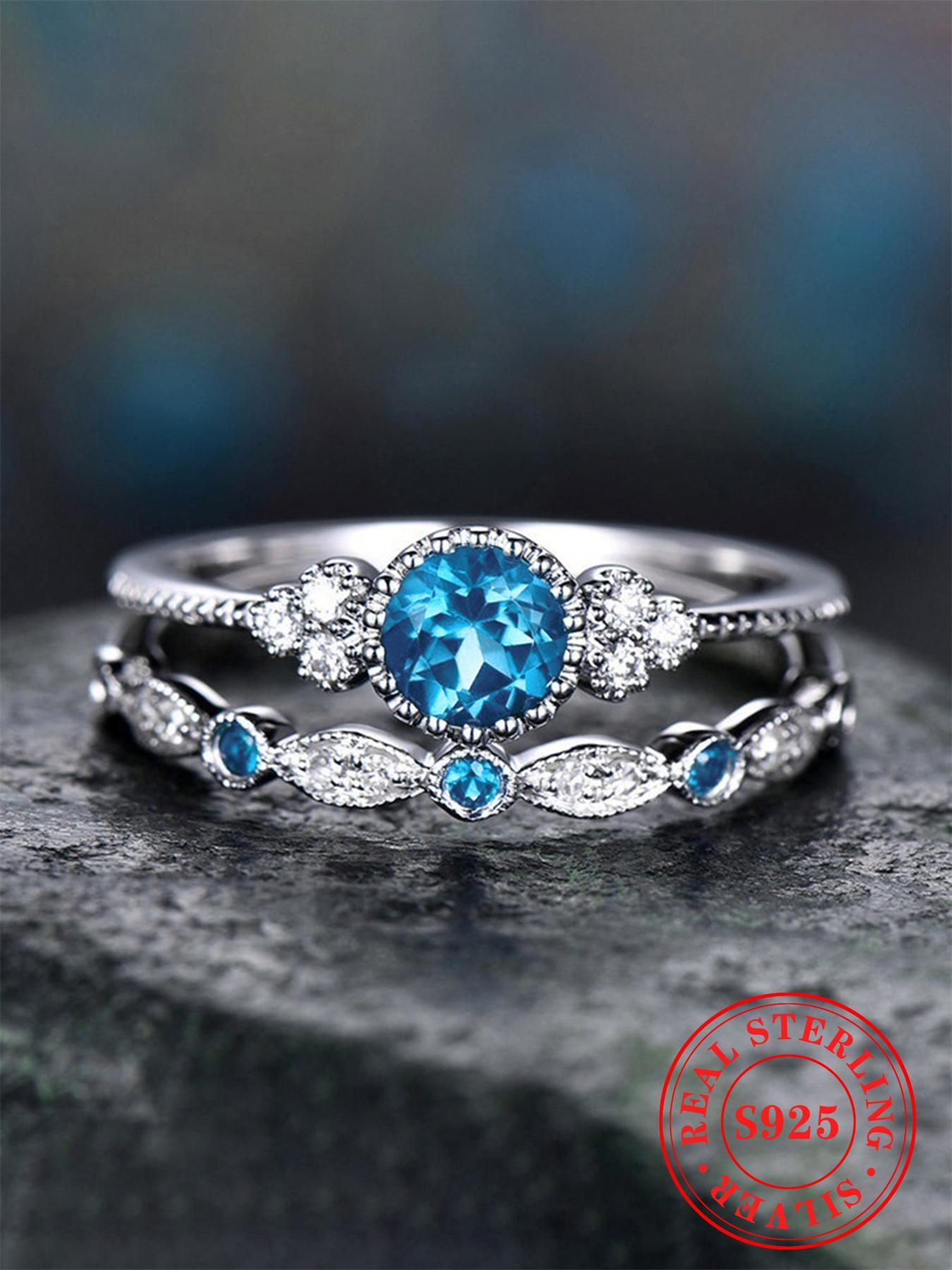 S925 Sterling Silver Luxurious Artificial Gemstone Decorated Rings, Engagement Rings, Elegant Gorgeous Jewelry for Wedding, Party, Daily Clothing Decor for Women