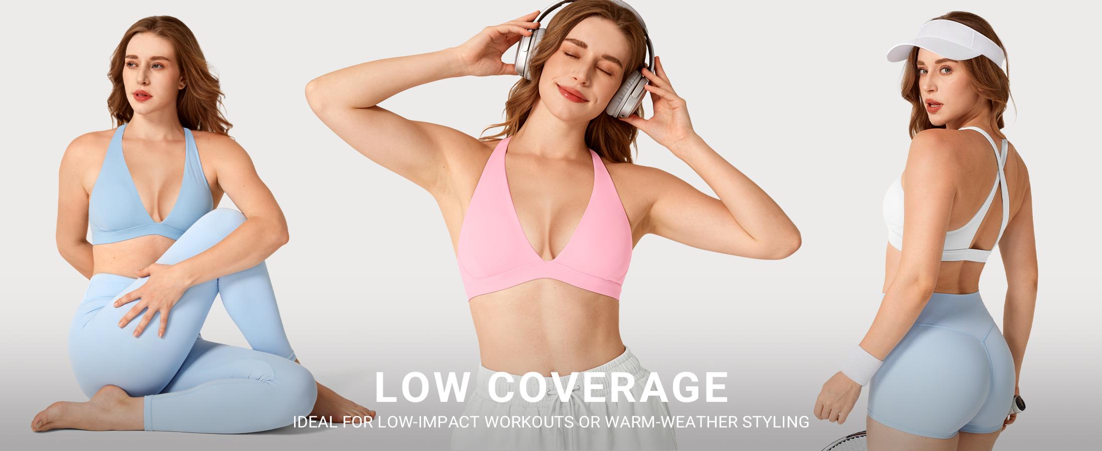 Sports Bras for Women Deep V Neck Criss Cross Bra Wafiya Padded Low Impact Workout Gym Crop Top