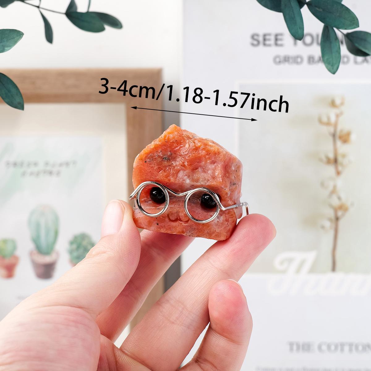 Random Color Natural Crystal Gemstone Pet Figurines with Glasses, 1/3/5 Counts DIY Handmade Crystal Carving Fengshui Sculptures, Pet Memorial Ornaments, Home Garden Decor Natural Crystal Set #GLOBAL PICKS