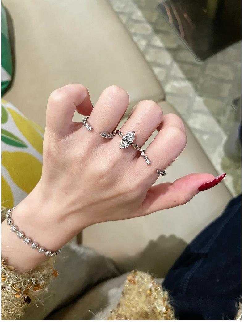 Tarnish Resistant Sterling 925 Silver Ring Set for Women 3 in 1 Stackable Marquise Moissanite Band Sparkling Minimalist Jewelry Ins Blogger Style