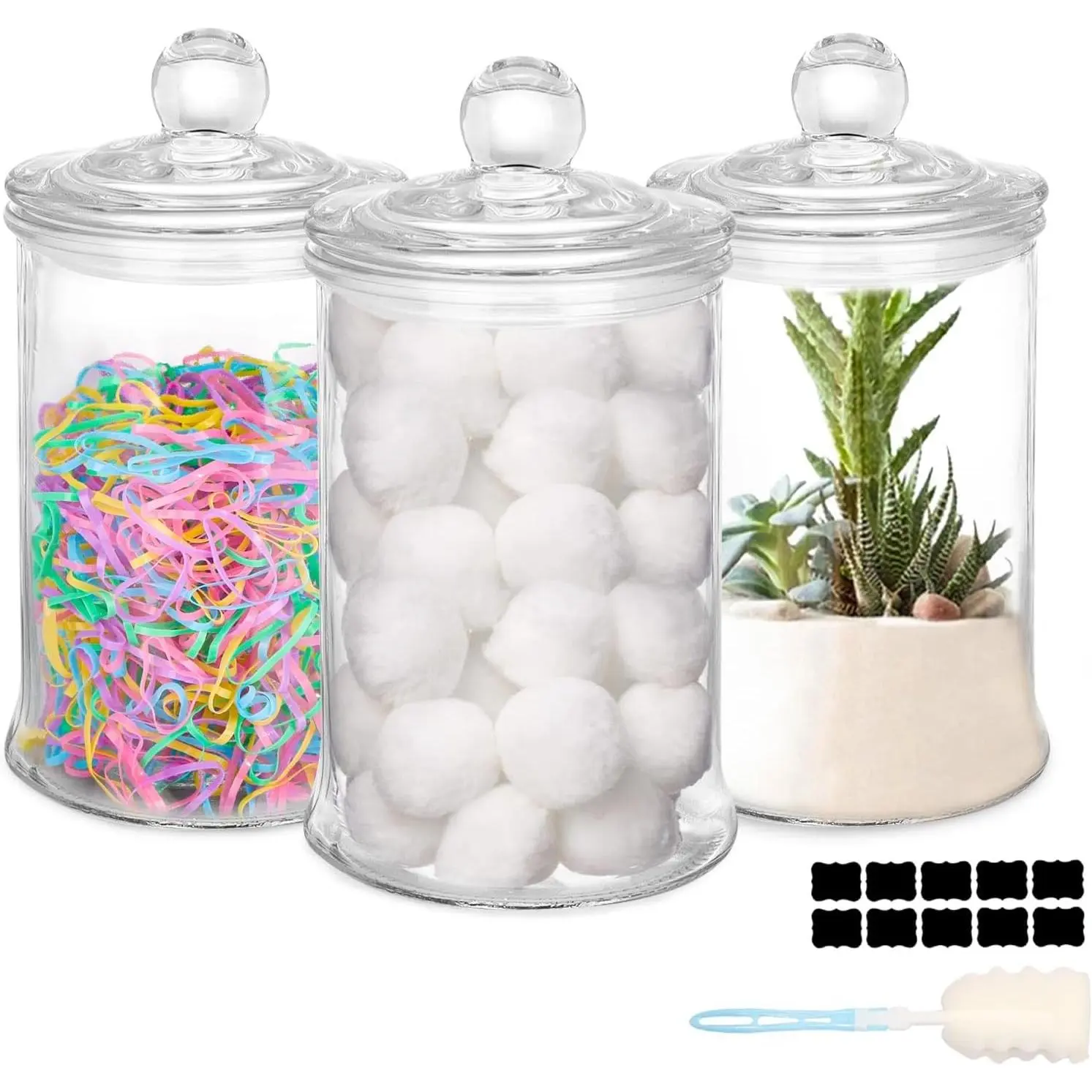 3 Pack 25oz Glass Apothecary Jars with Lids Clear Bathroom Accessories Canisters, Cotton Ball Holder Containers, Glass Jars for Bathroom, Vanity, Laundry Room