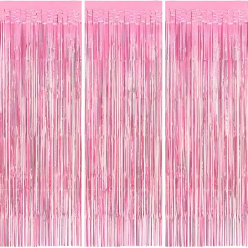 3 Pack Shiny Metallic Pink Tassel Ribbon Backdrop Curtain (100*200cm) - Banners for Birthday Party Event Decorators, Home & Festive Photography Studio Decor Prop