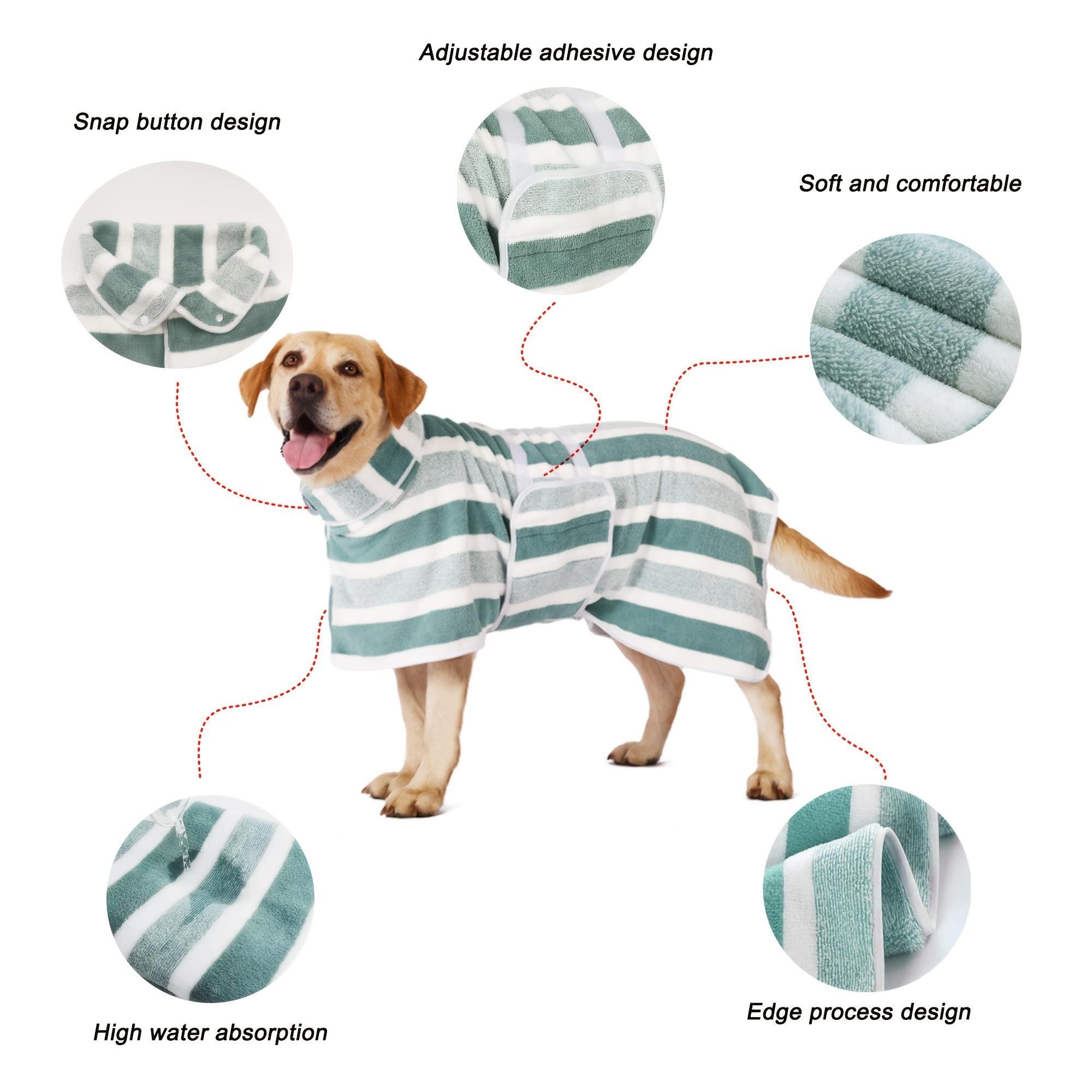 Quick Dry Dog Bath Robe, Striped Towel Bathrobe for Dogs, Super Absorbent Pet Drying Coat with Adjustable Belly Strap, Ultra Soft Fabric