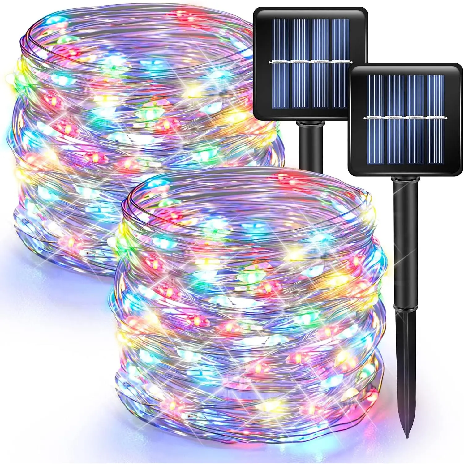 2 Pack Solar String Lights Outdoor,  80FT 240LED Solar   Fairy Lights 8 Modes, Copper Wire Lights for Christmas Patio Party Tree Yard Decoration (Multi-Colored)