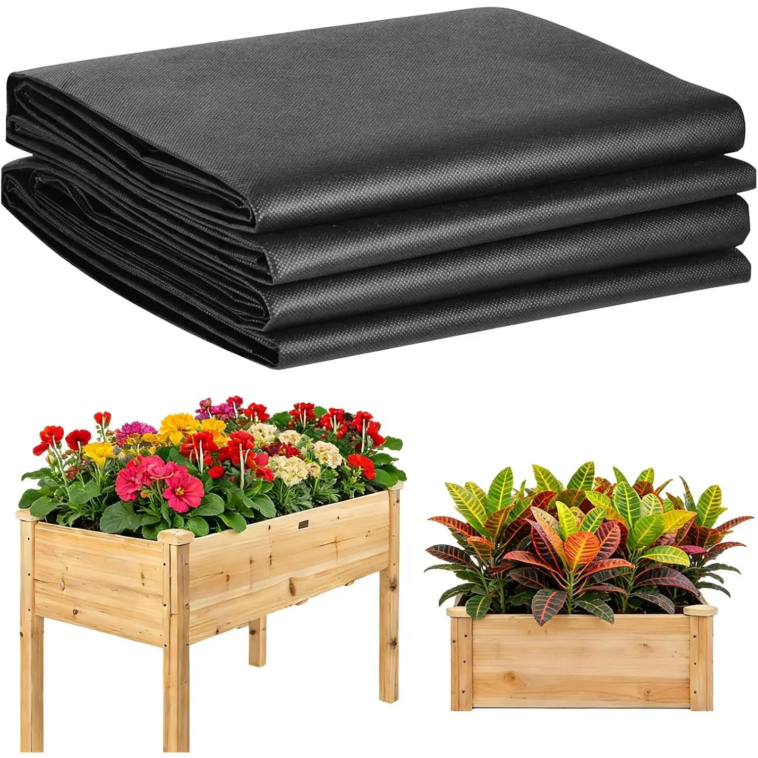63x114 Inch Raised Garden Bed Liner,1.6x2.9m Heavy Duty Black Non-Woven Fabric for Planter Box&Large Veg Trough-Breathable  Liner&Weed Barrier,Drainage Soil Containment-Cut-to-Fit Easy Install