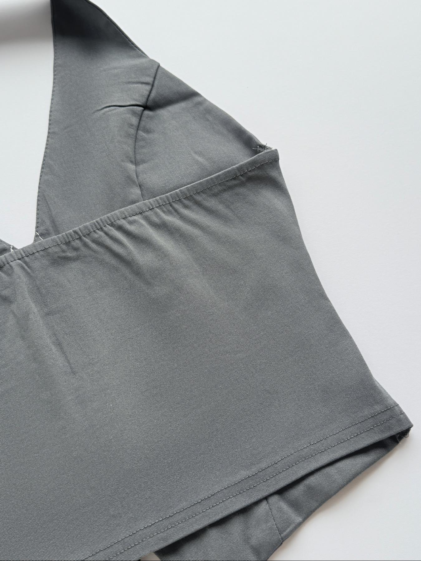 Women's Solid Hook & Eye Front Halter Tank  Top, Fashion Casual Deep V Neck Top for Daily Outdoor Wear, Women Clothes for Summer