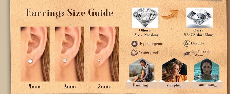 CASSIECA 12Pairs 20G Stainless Steel CZ Stud Earrings for Women Men Cartilage Helix Earrings Set Round Cubic Zirconia Screw Flat Back Stud Piercing
