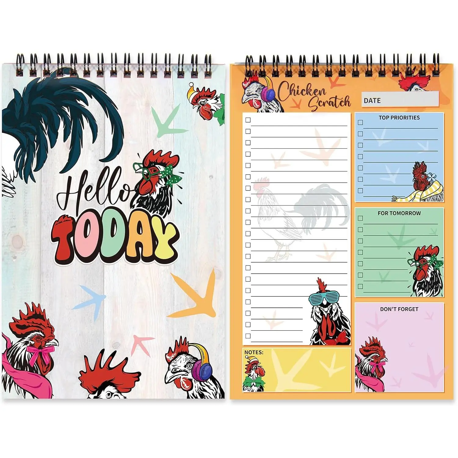 Notepad 80 Sheets | Funny Chickens Sticky to Do Notepad.Rooster  Chick Chicken Coop Lover Gifts | Country Themed Spiral Notebook