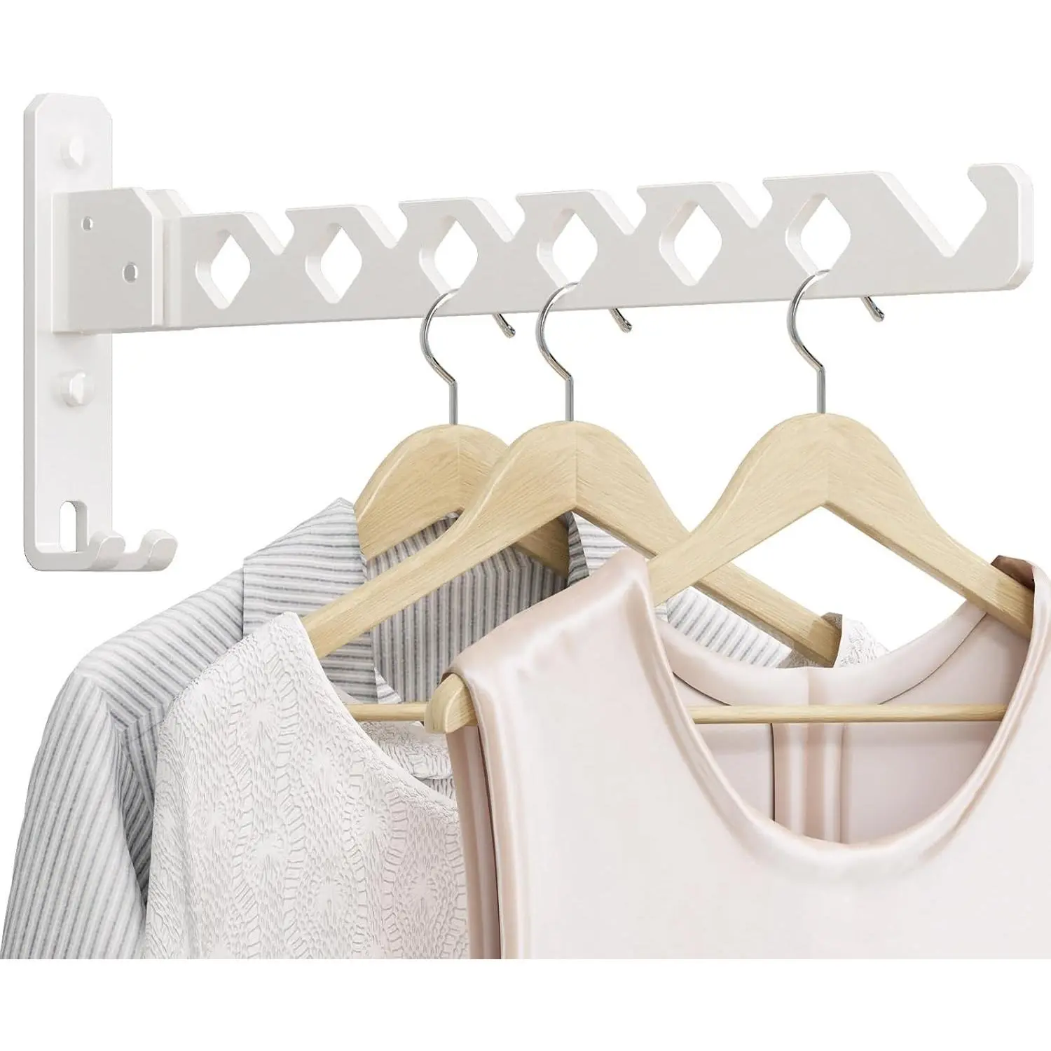 Wall Mounted Clothes Drying Rack, Wall Clothes Hanger Foldable, Laundry Hanger Hook for Bathroom, Wall Clothes Rack Indoor, Perfect for Small Spaces, White