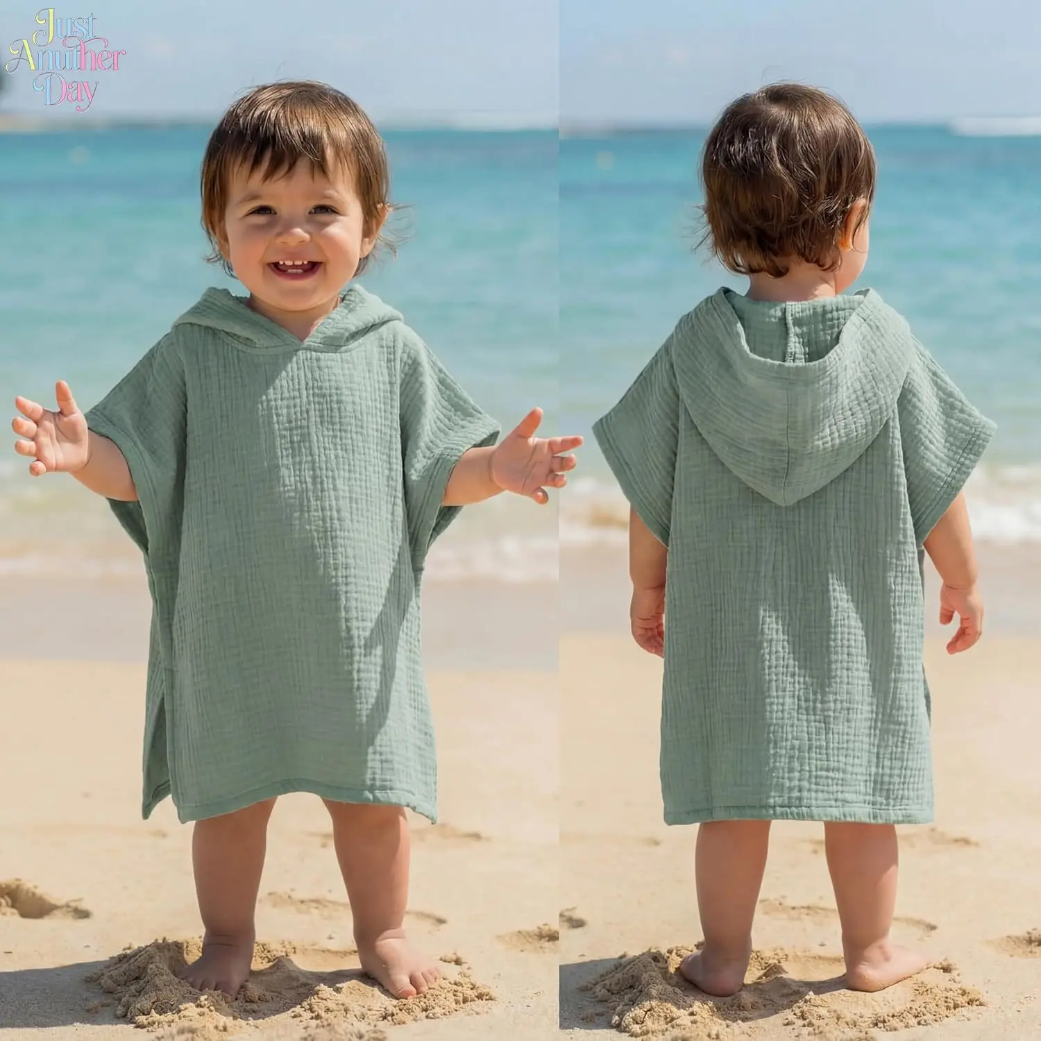 Kids Solid Color Cotton Hooded Towel Poncho, Ultra Absorbent Gauze Beach Cover-Up, Soft & Breathable Bath Robe for Swimming, Beach & Pool, All-Season Use