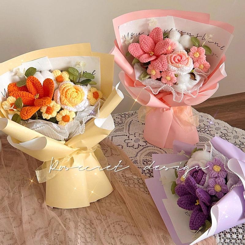 Handheld Rose & Tulip Bouquet | Woven Artificial Flowers | Perfect Birthday & Party Gift for Her