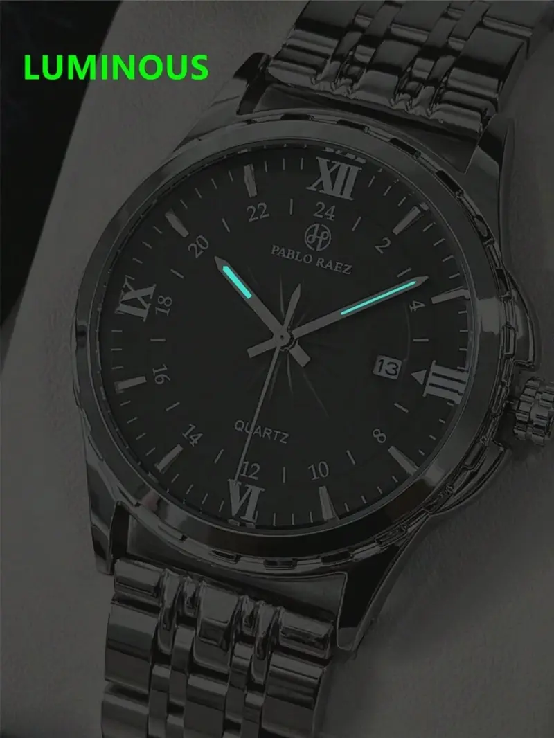 Men's Business Fashion Round Dial Analog Quartz Stainless Steel Watch, Fashion Watch for Party, Daily Clothing Decor, Trendy All-match & Exquisite Watch for Birthday Gift with Box
