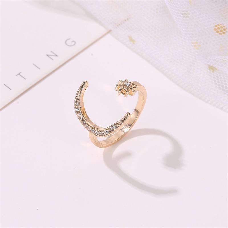 Crescent moon ring, European and American fashion star-moon ring, ethnic style star-moon open ring