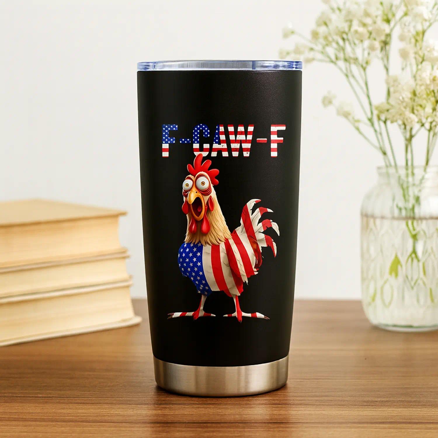 Funny Chicken F-CAW-F 20oz Stainless Steel Tumbler, Rooster Humor Meme & America Flag Pattern Tumbler Gifts for Coworkers Colleagues Workmates on Birthday Halloween Christmas, Coffee Cup For Hot Cold Beverage Tumbler Drinkware Flasks