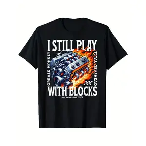 Summer t Shirts I Still Play With Blocks Car Mechanic V8 Big Block Gearhead Printed T-shirt