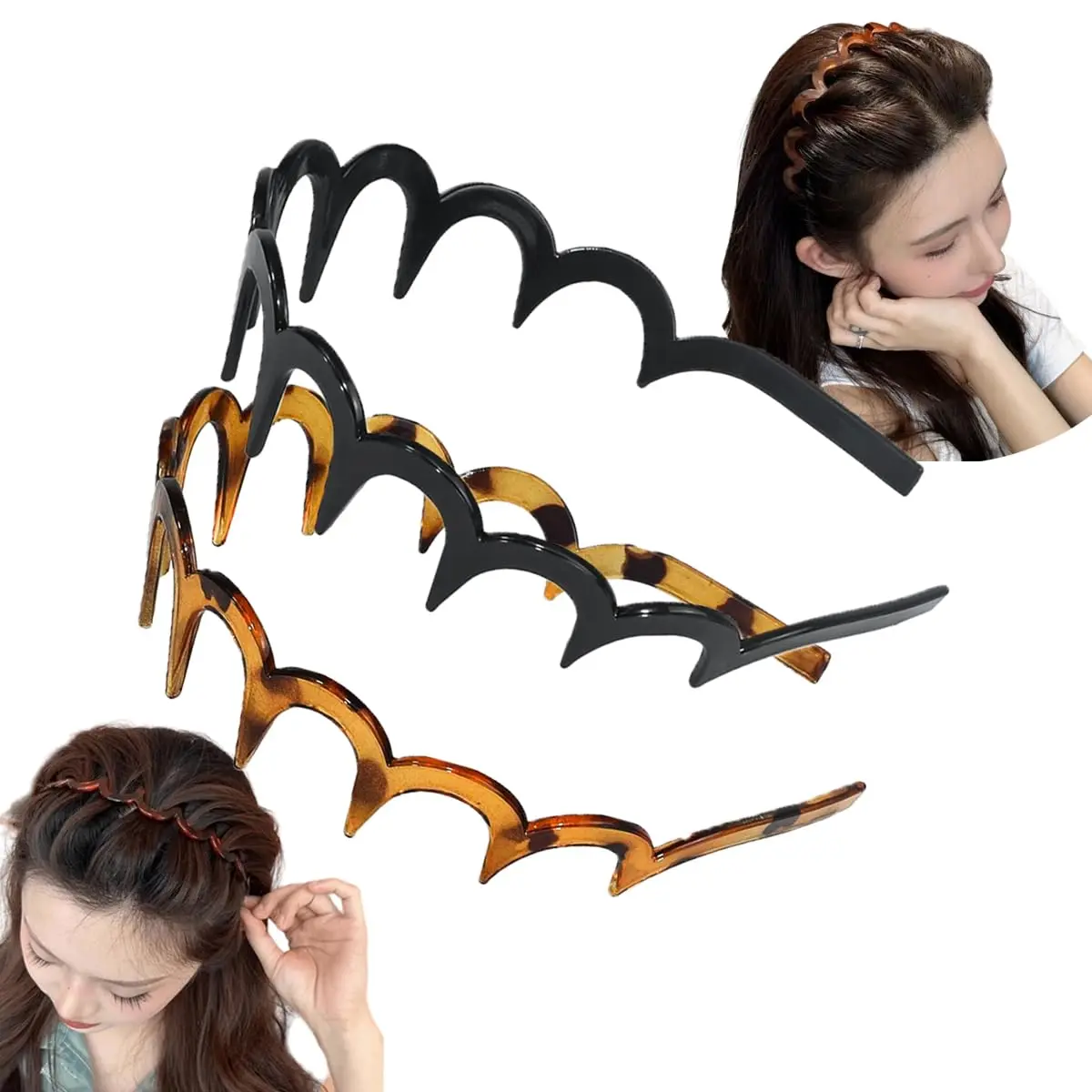 Fashion Wide Zig Zag Headbands for Women and Men - Plastic Wavy Hair Band with Teeth Comb - Classic 90s Hair Accessories for Face Washing Skin Care Makeup Hair Holder Everyday Use