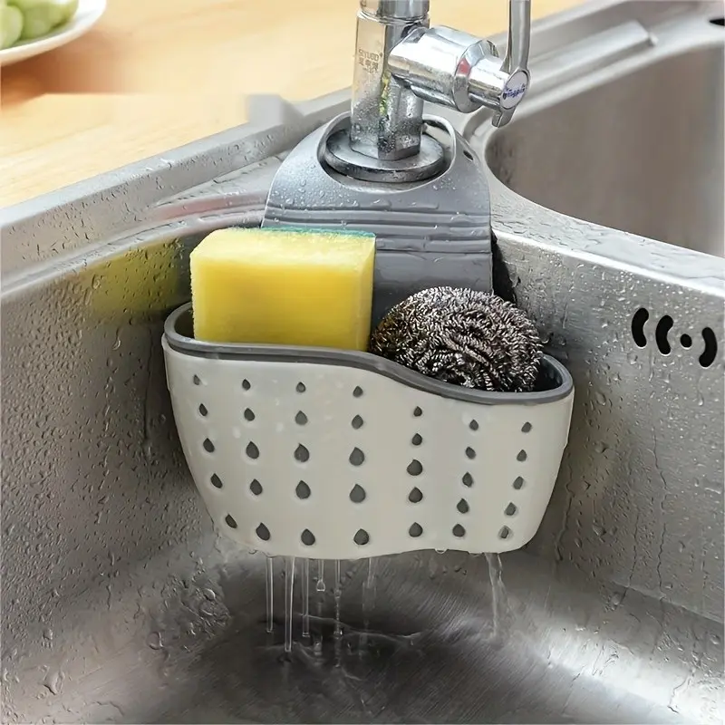 Multifunctional Hanging Sponge Rack, Adjustable Drainage Shoulder Strap Storage for Organizing Box, Kitchen Bathroom Faucet Hanging Basket, Kitchen Supplies