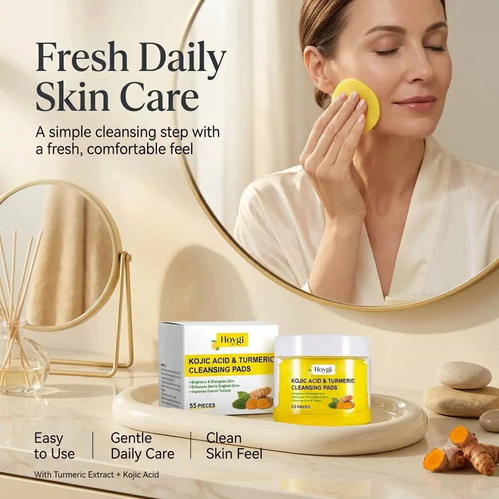 Turmeric Exfoliating Cleansing Pads with Kojic Acid and Chamomile Extract, Gentle Facial Skin Care for Dull, Rough-Looking Skin, Smoothing Pore Care Wash-Off Pads for Fresh, Radiant-Looking Skin