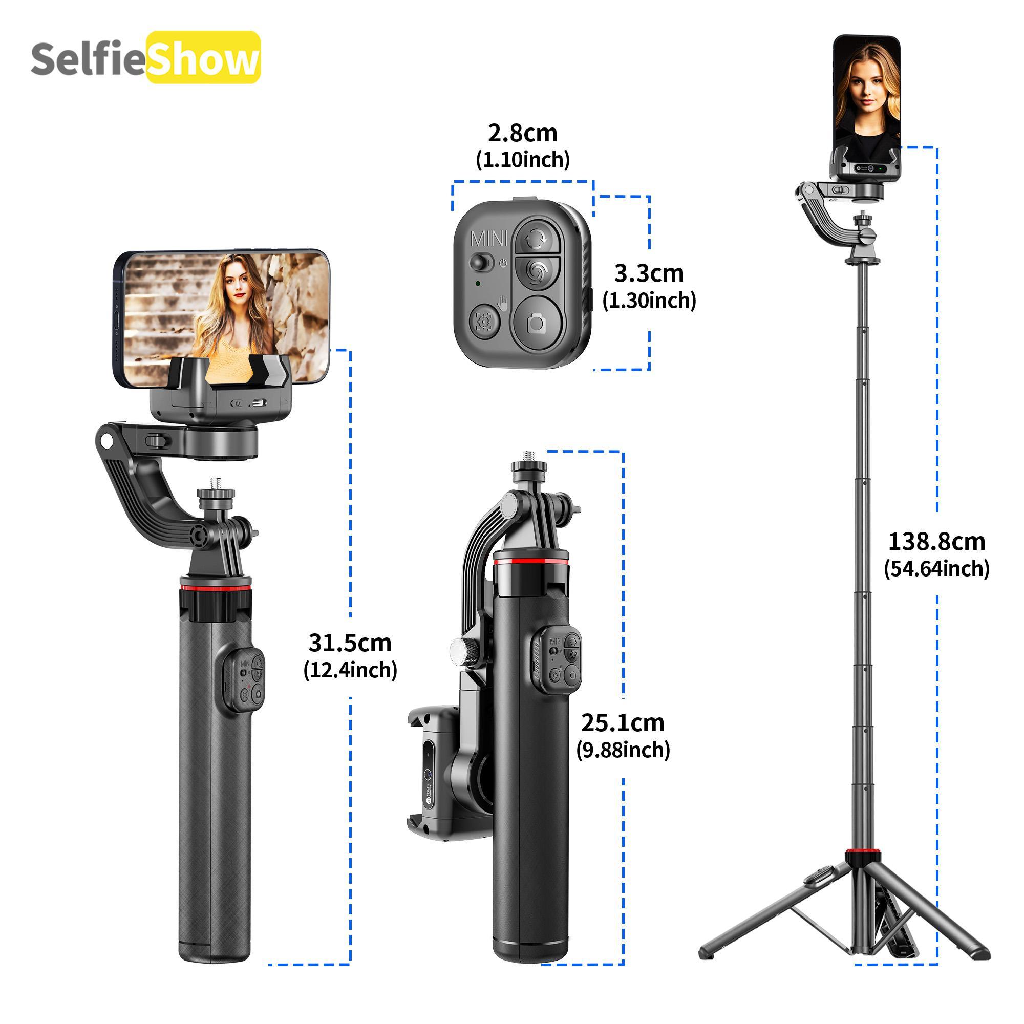 SELFIESHOW Multifunctional Stabilizer Tripod Selfie Stick, Face Tracking Selfie Stick with Remote Control, Camera Stand, Adjustable Selfie Accessories, Gimbal Stabilizer, Tripod Standing Photo, Black