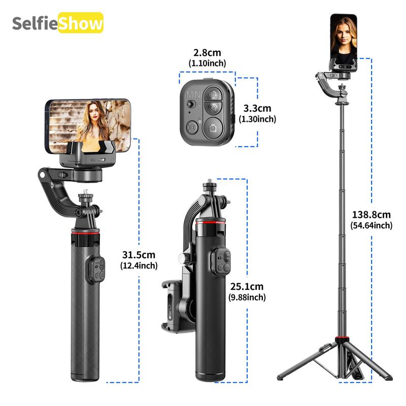 SELFIESHOW Multifunctional Stabilizer Tripod Selfie Stick, Face Tracking Selfie Stick with Remote Control, Camera Stand, Adjustable Selfie Accessories, Gimbal Stabilizer, Tripod Standing Photo, Black