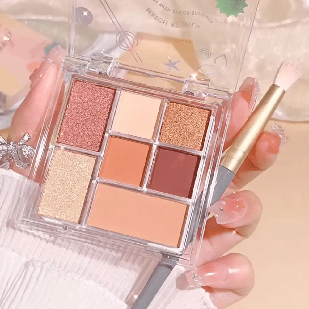 7 Color Eyeshadow Palette, Sparkly Shimmer Eyeshadow, 4 Warm Neutral Combos, Mix Smooth Matte, Satin & Shimmer Glitter Pigments, Blendable Powder, Low Saturation Daily Shades, Build Natural Daily Eye Look & Romantic Glitter Party Eye Makeup