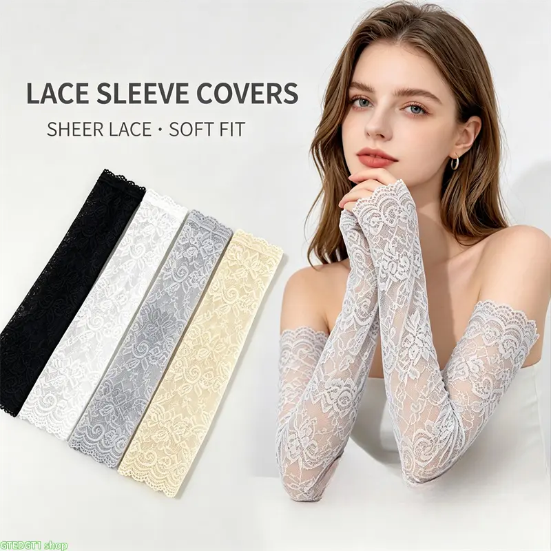 Long, Open-Finger Gloves with Cut-Out Patterns (3/4 Pair) — Elegant, stylish, and breathable polyamide lace gloves; perfect for wedding parties and bridal ensembles to create a sophisticated lace look.