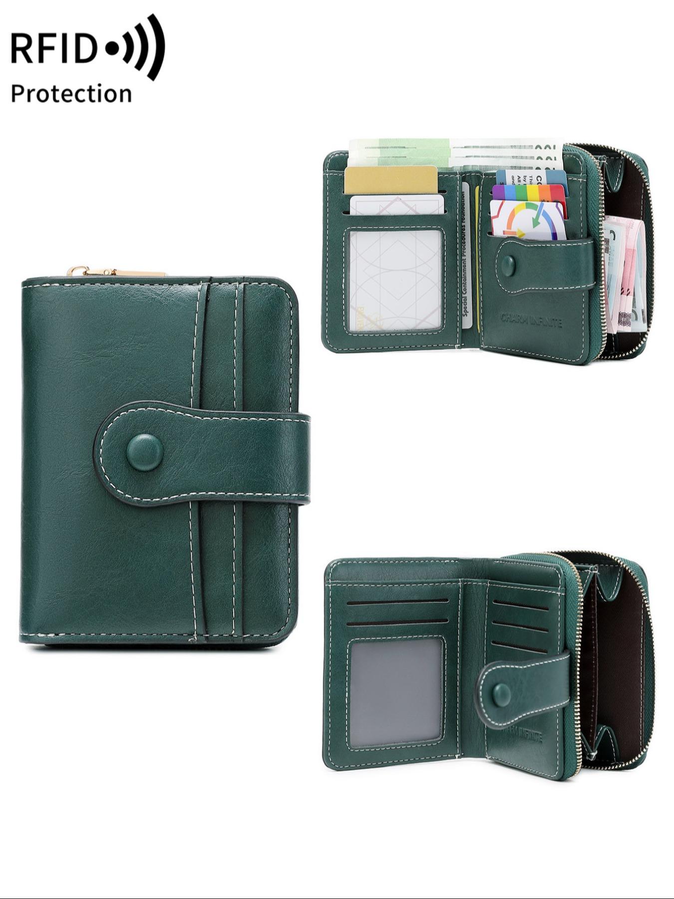 Women's Solid Color RFID Blocking Card Holder, Fashionable PU Leather Zipper Wallet, Casual Versatile Coin Purse for Daily Used