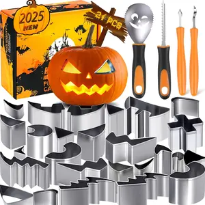 Halloween Pumpkin Carving Kit 21 PCS Safe and Easy Pumpkin Carving Tools with Stainless Steel Stencils Knife Set for Halloween Decoration Jack-O-Lanterns for Kids Adults