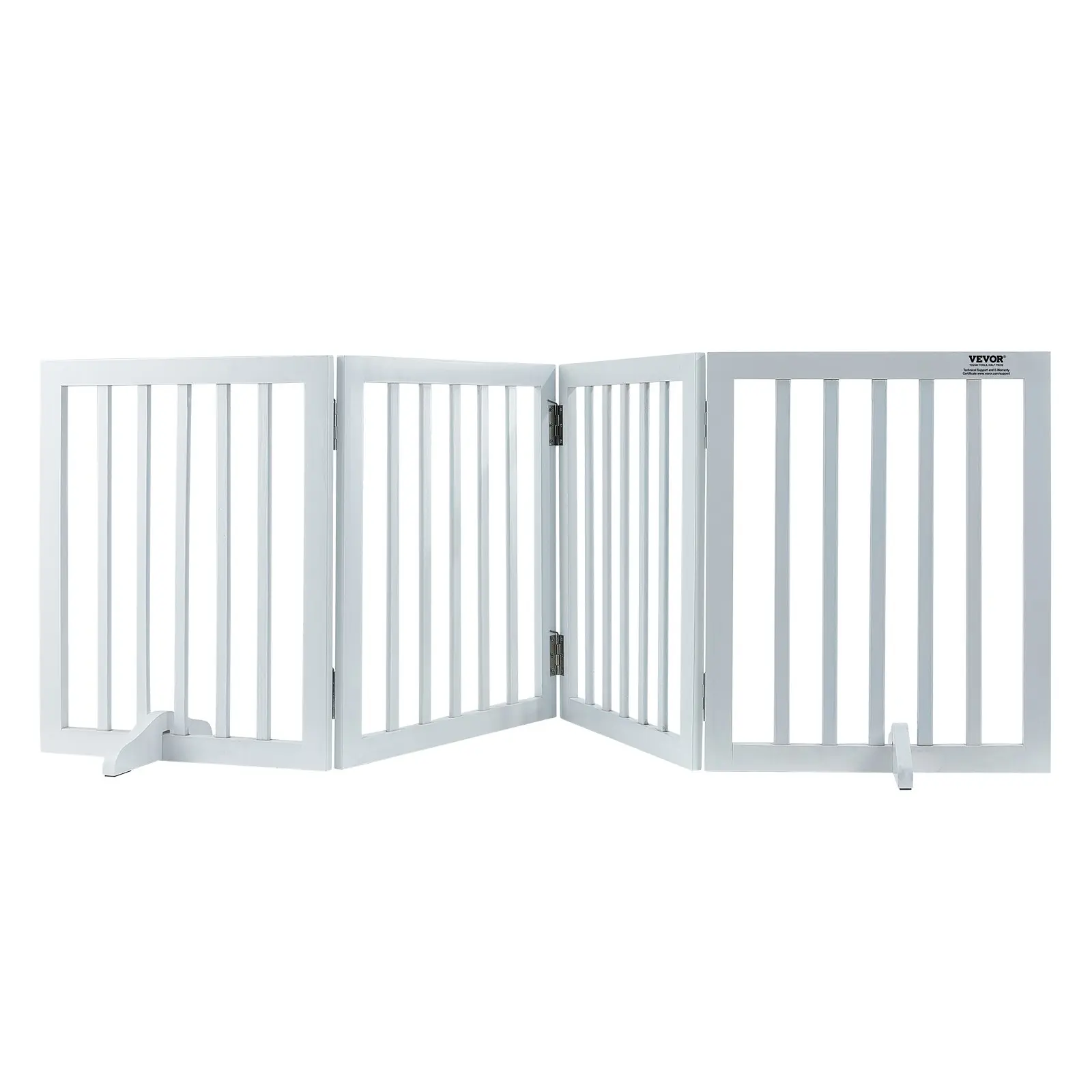 VEVOR Freestanding Pet Barrier, 24" Heightx 80.3" Width, 4-Panel Folding Dog Gate for Various Openings, Expandable and Quiet Foot-Supported Indoor Dog Fence, White