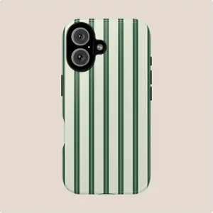 MagSafe Compatible Smartphone Case - Green Striped 2-In-1 Glossy Cellphone Case, Handheld Devices Accessories for iPhone 17, 16PM, 16e, 15 Pro Max, 12 Mini, 11 Pro