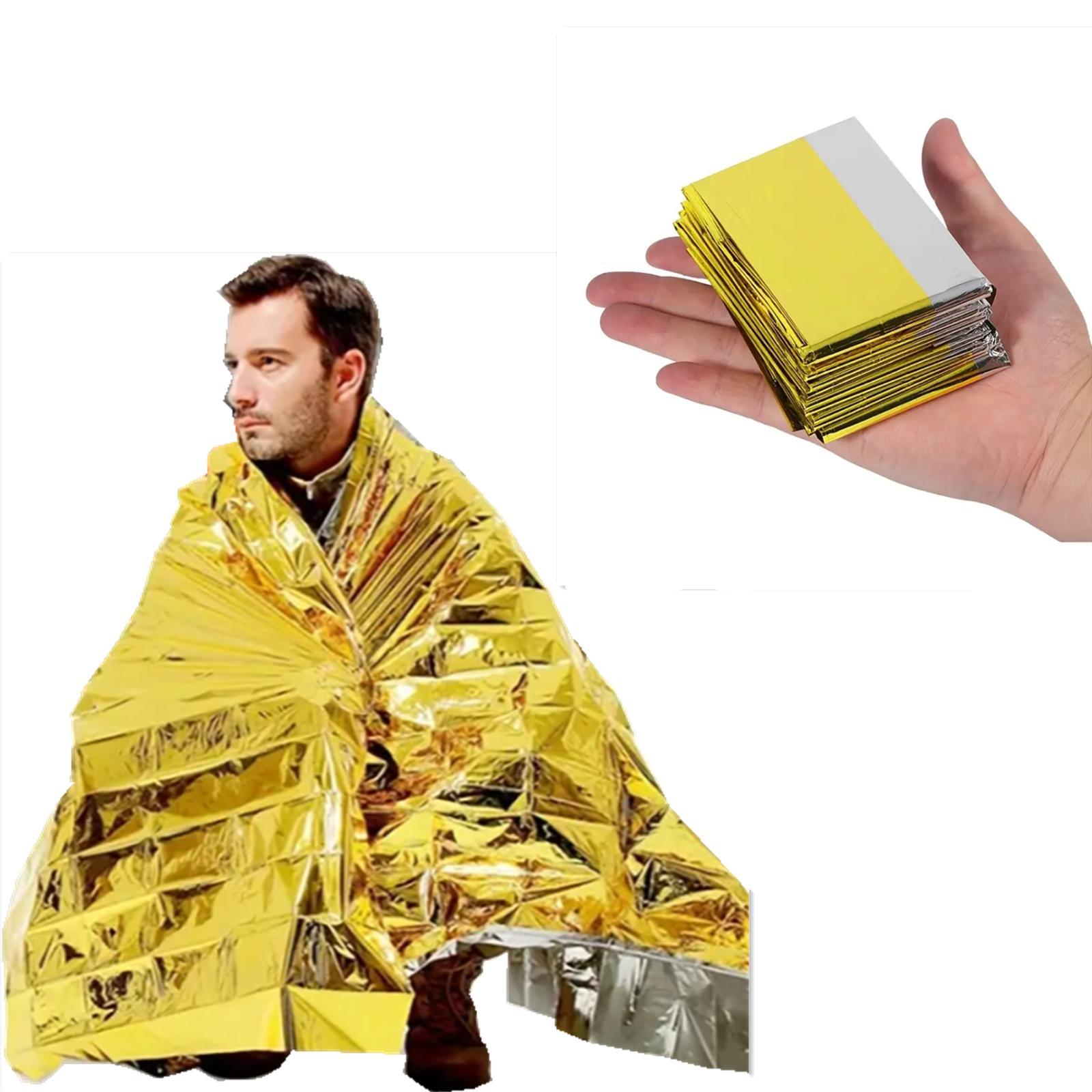 Outdoor Emergency Survival Mylar Thermal Blanket, First Aid Rescue Foil Military Body Warmer Blanket, Portable Camping Hiking Blanket