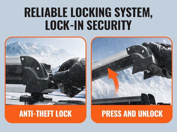 VEVOR Ski Snowboard Roof Rack 31.7" Universal Ski Rack for Car Roof with Lock