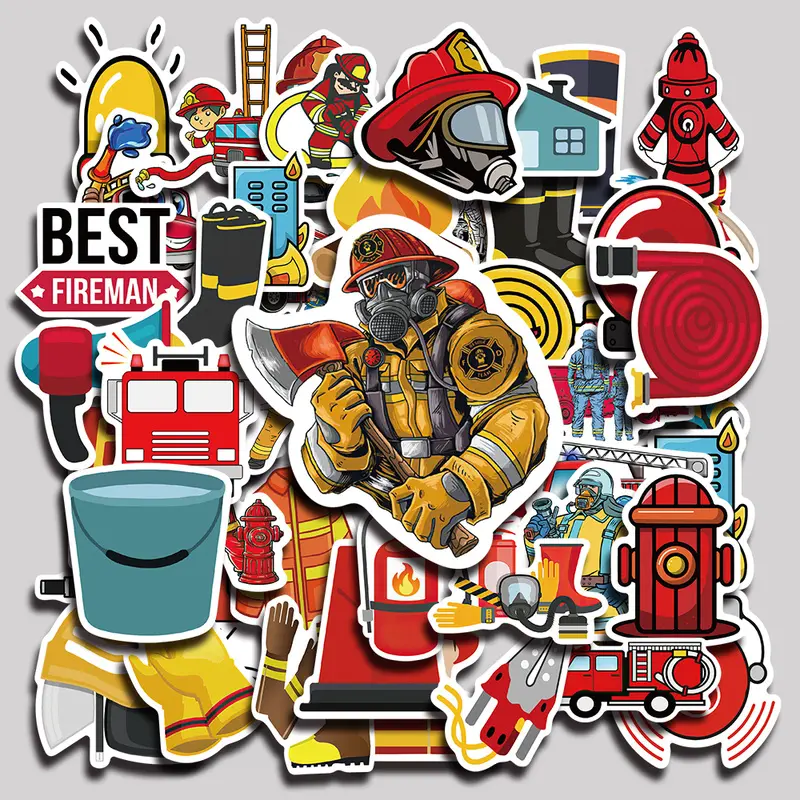 52PCS Firefighter Aesthetic Vinyl Stickers Pack for Laptop Water Bottle Phone Case Skateboard Journal Scrapbook DIY Decoration