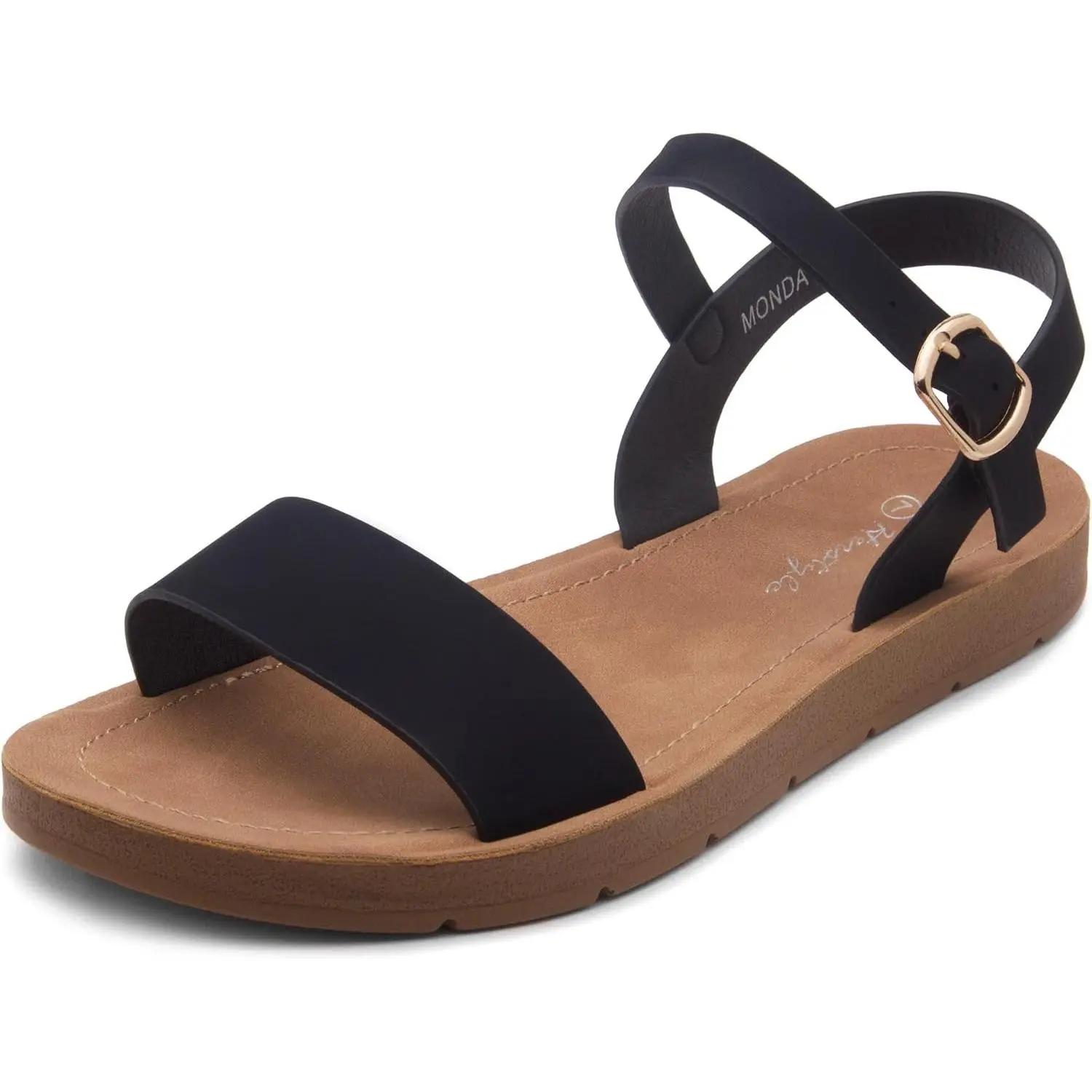 Flat Sandals for Women – Open Toe 1 Band Ankle Strap Summer Dressy Sandals, Lightweight Casual Strappy Slip-On Flats with Adjustable Buckle