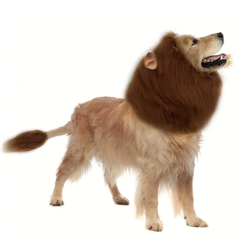 Pet Transformation custom Funny Halloween Dog Cosplay Lion Wig, Hat, Pet Lion Hood