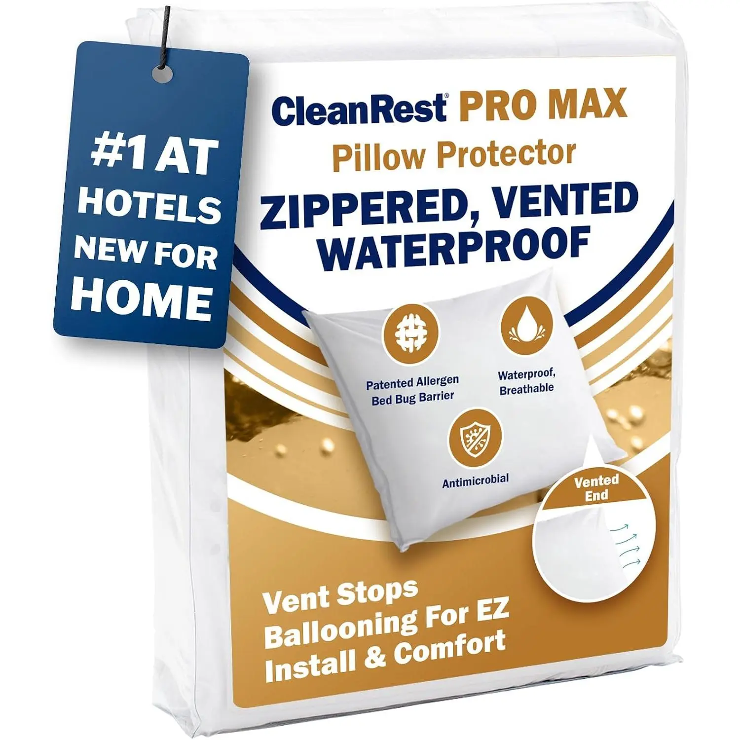 PRO Max  Pillow Protector, Standard Size - Zippered (1-Pack), Dust Mite Allergen & Bed  Proof, Anti- Treated, Highly Breathable & Vented for Cool Soft Sleep