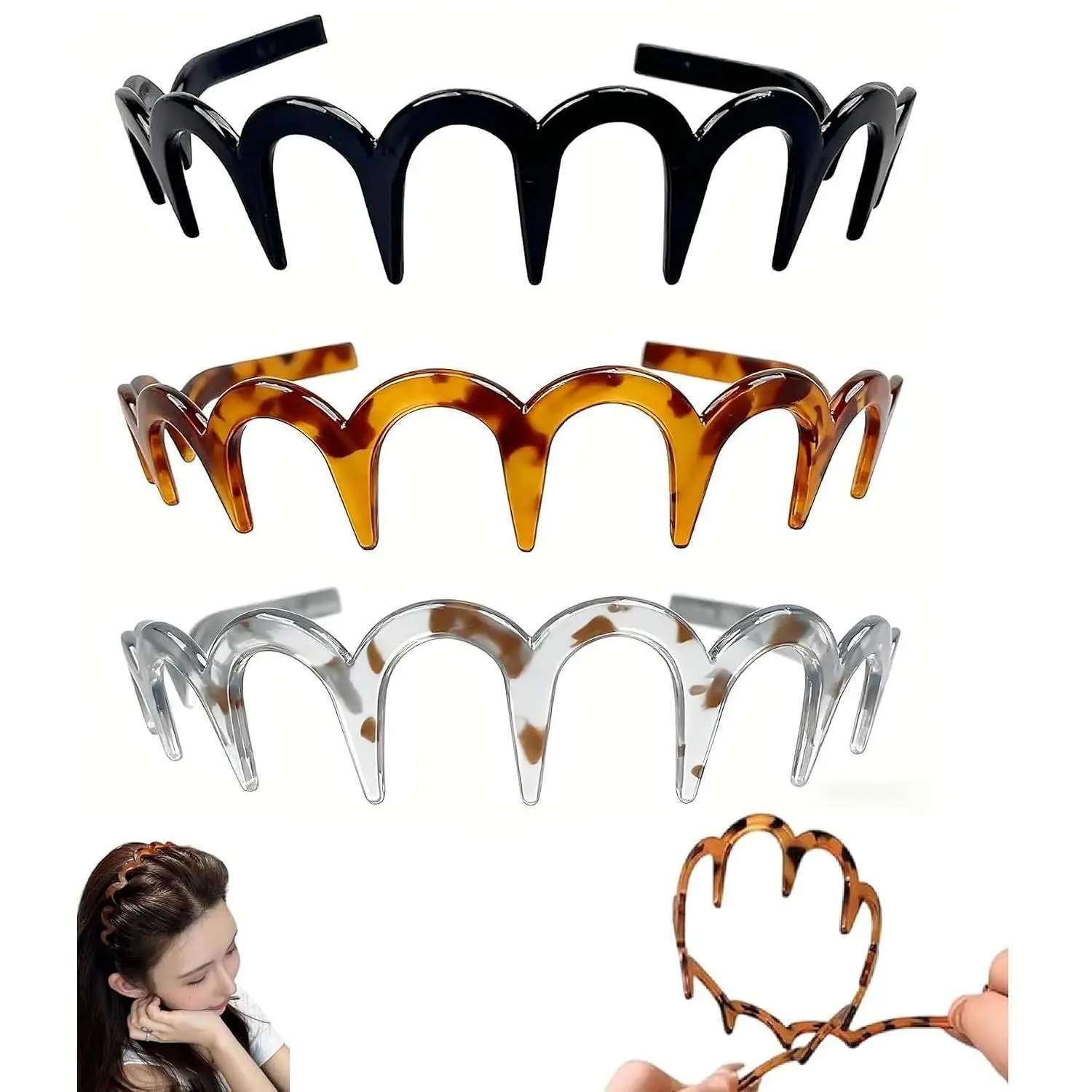 3 PCS U Shape Fashion Tooth Hair Comb Headband, Zig Zag High Cranium Comb Headbands for Women's Hair with Teeth Hair Styling Accessories