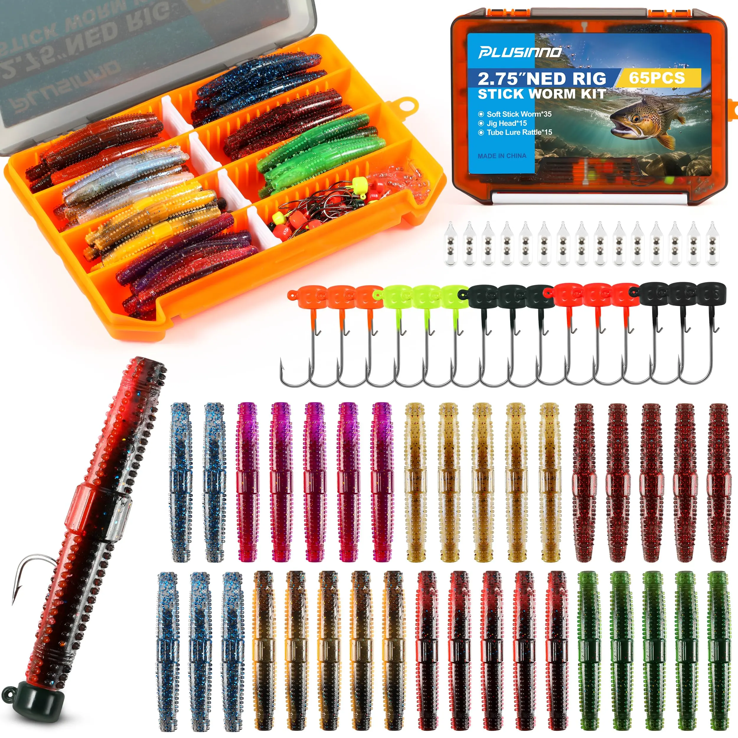 65PCS Stick Worms Ned Rig Kit