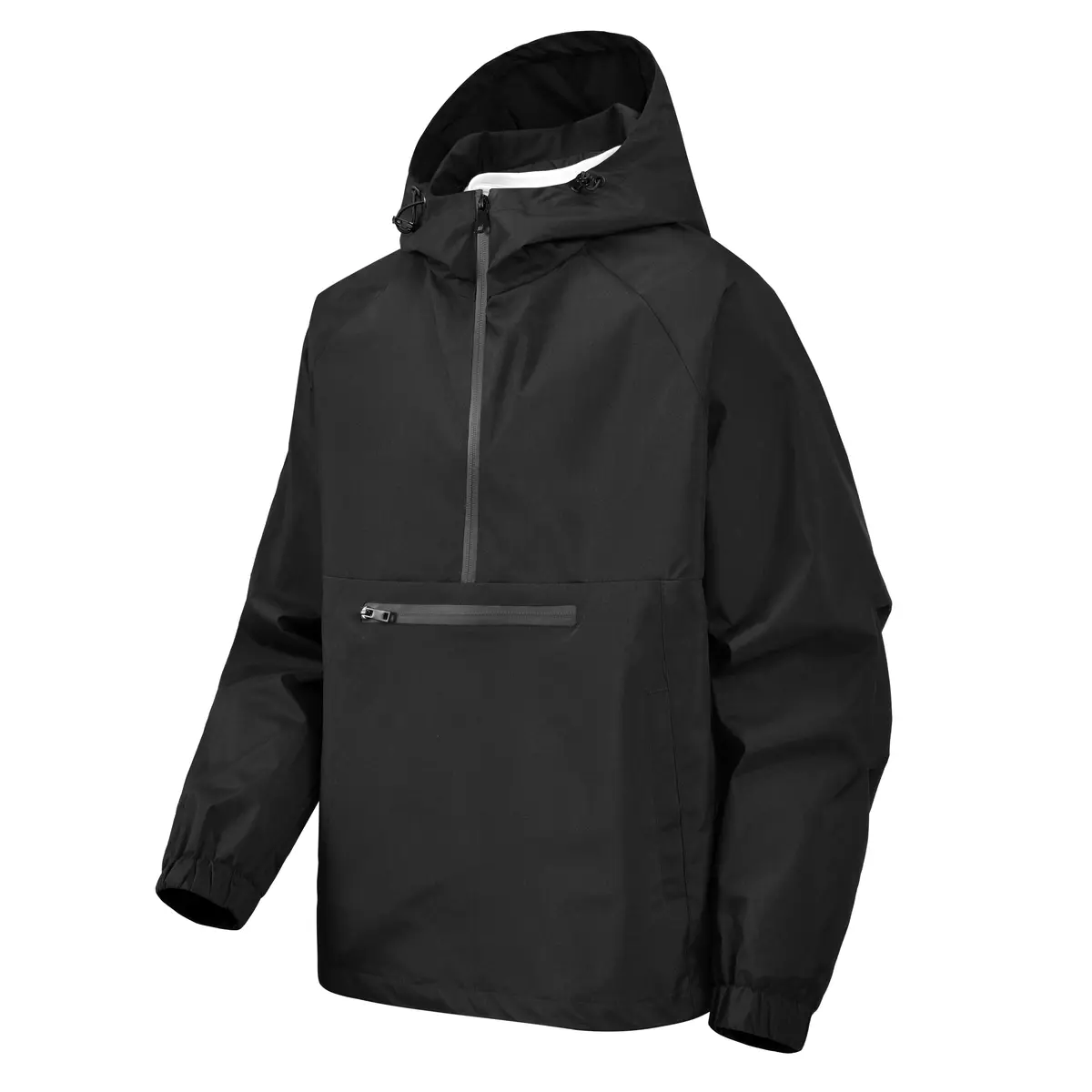 Men's Half‑Zip Anorak Hooded Rain Jacket, Water‑Resistant Windproof Pullover Outerwear, Adjustable Drawstring Hood, Large Zippered Kangaroo Chest Pocket, Elastic Cuffs, Relaxed Fit Shell Coat For Hiking Camping Cycling Travel Outdoor Daily Casual Outfits