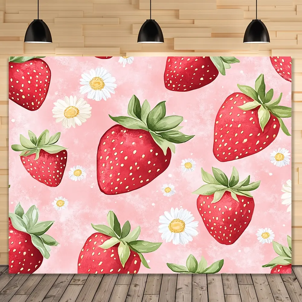 Pink Strawberry Birthday Happy Tapestry Suitable for Wall Art and Party Decor