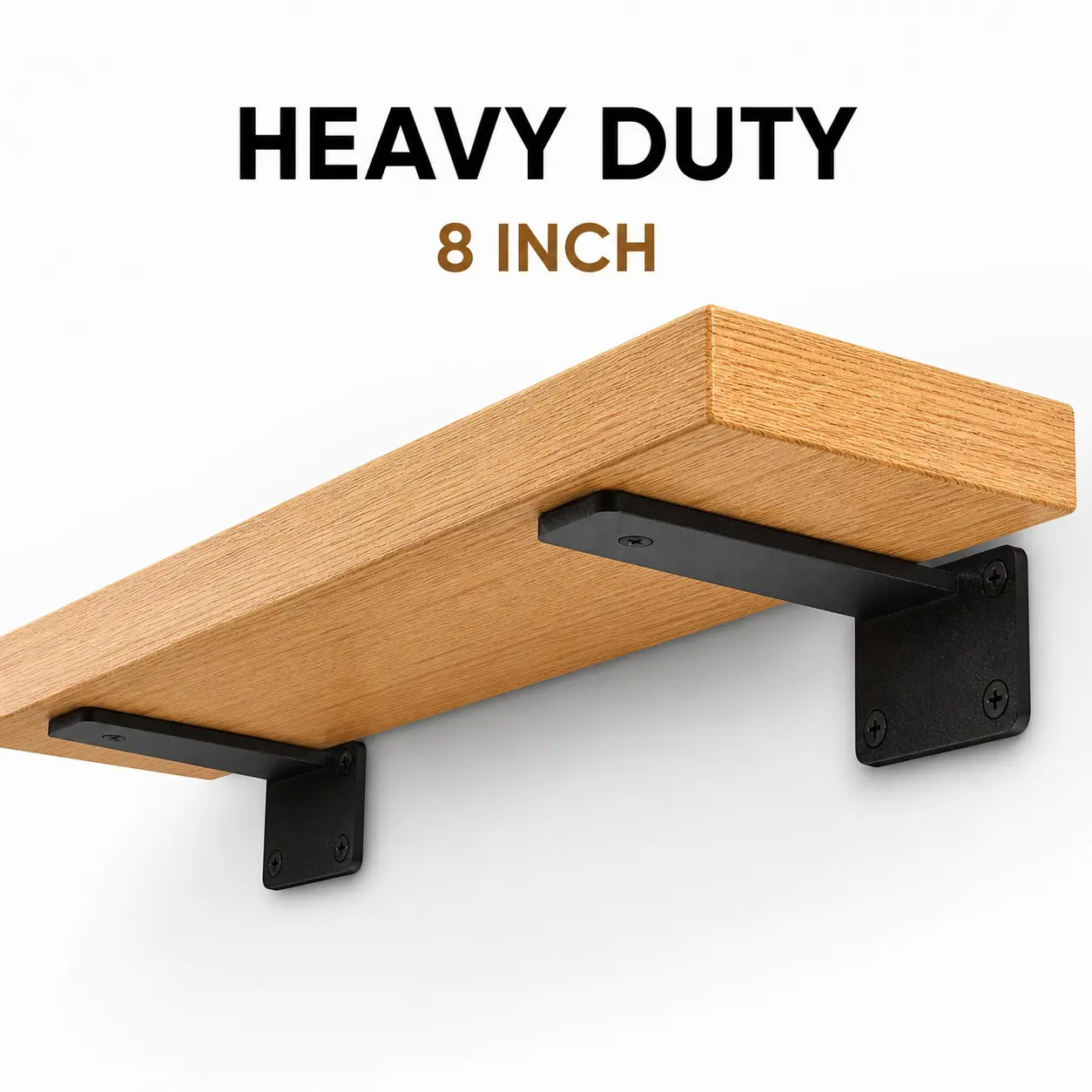 6-Pack 8-Inch Heavy Duty Black Carbon Steel Floating Shelf Brackets, Industrial L-Shape Shelf Mounts for DIY Home Wall Storage Organization, Room Decor with Heavy Load Capacity