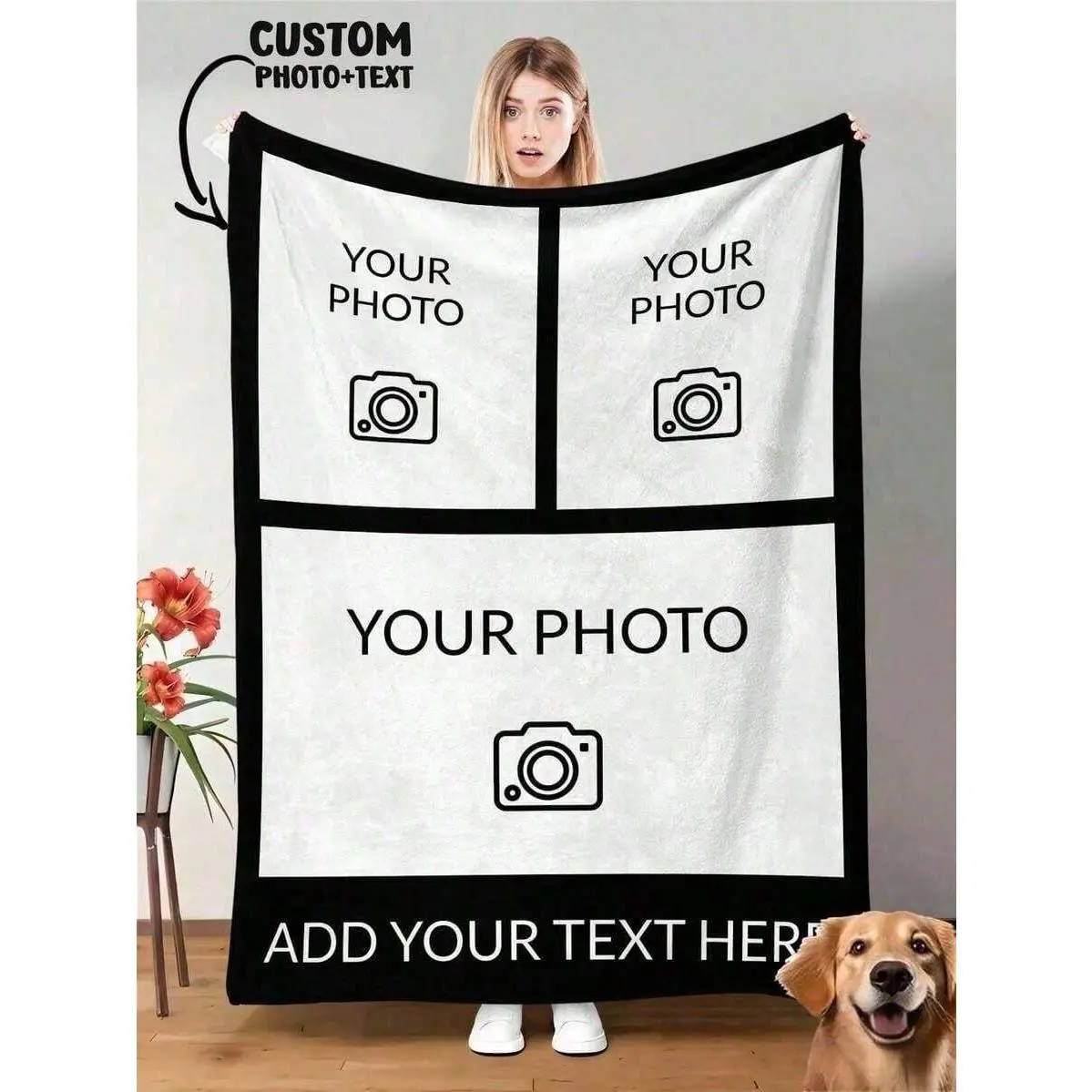 Cozy Soft Flannel Throw Blanket, Custom Photo Collage Blanket With Personalized Text, Customized Picture Blanket, Ideal Gift for Anniversary, Birthday, Christmas, Baby Shower, All Holiday & Memorial Keepsake day